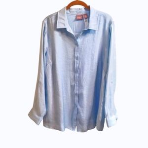 Chicos Long Sleeve Light Blue Button Front Shirt Blouse Size 12 Soft Flowing
